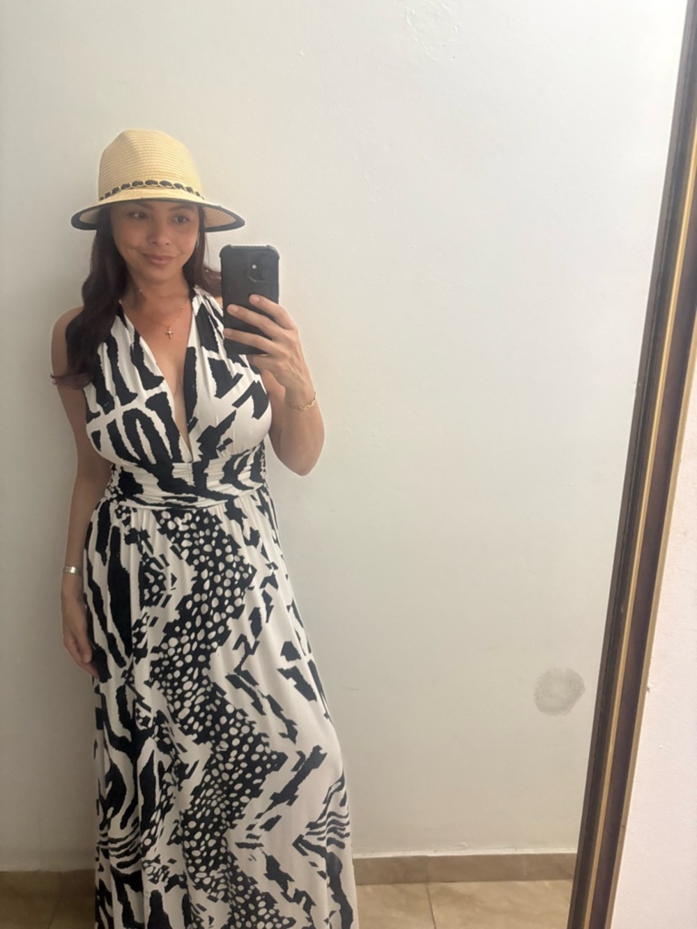 Black & White Printed Halter Maxi Dress - Timeless Summer Style